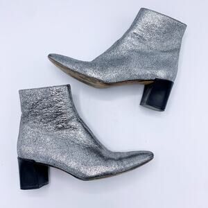 Vince Lanica Metallic Cracked-Leather Ankle Boots